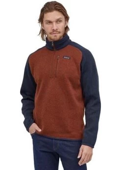 Patagonia Men's Better Sweater 1/4 Zip -Snow Warm Clothing 2122 patagonia mensbettersweaterquarterzip barnrednewnavy2