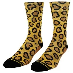 Merge4 Leopard Print Jungle Cat Crew Socks - Orange/Black