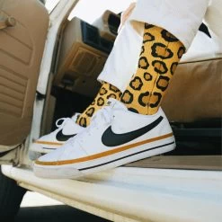 Merge4 Leopard Print Jungle Cat Crew Socks - Orange/Black -Snow Warm Clothing 816252028866 4